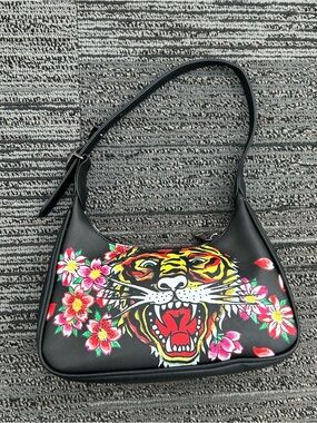 Ed Hardy Black Floral Tiger Shoulder Bag